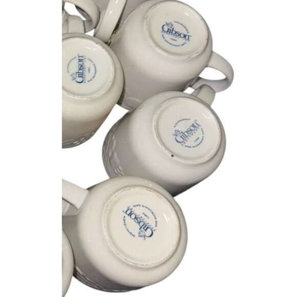 Set Of 4 White Embossed Fruit Pattern Ceramic Coffee Cups - Picture 6 of 8